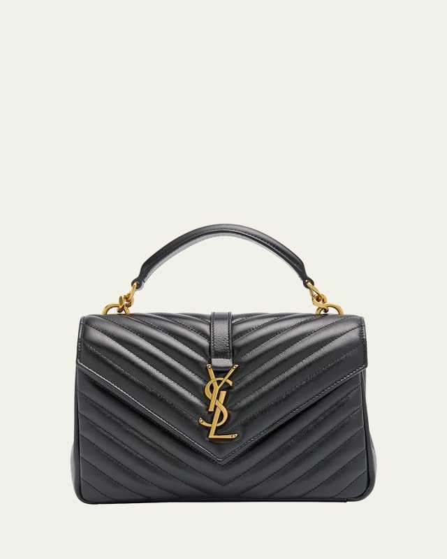 College Medium YSL Flap Top-Handle Bag in Quilted Leather